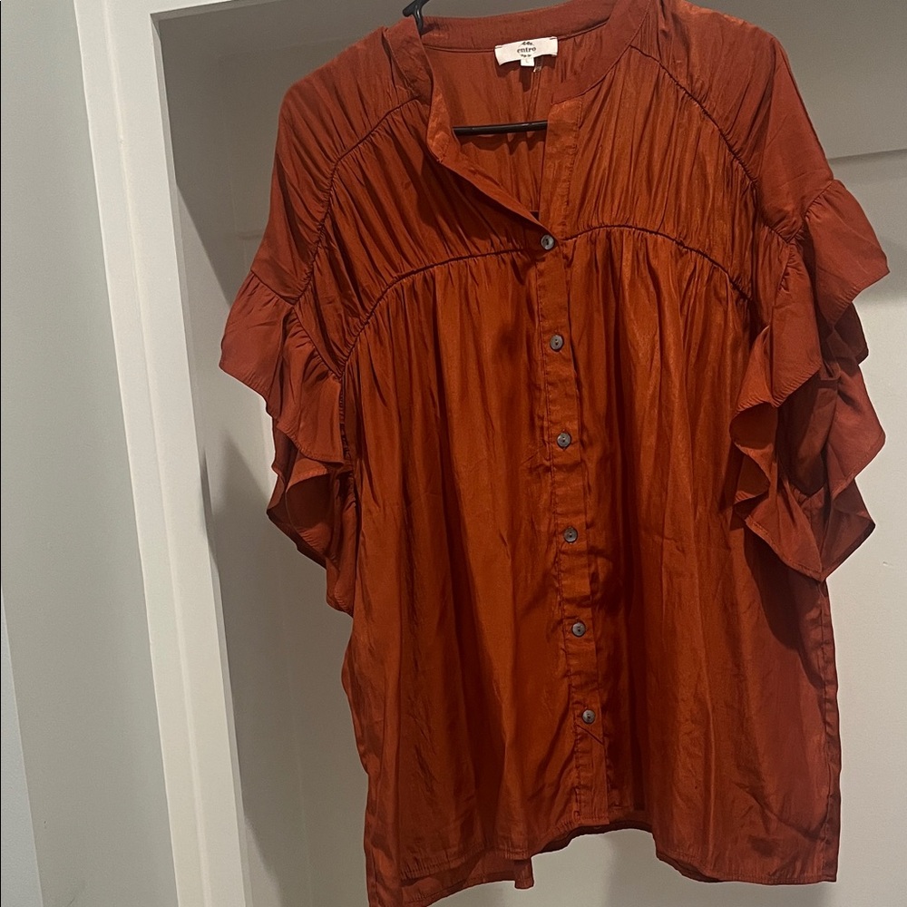 Entro Terracotta Ruffle Sleeve Blouse